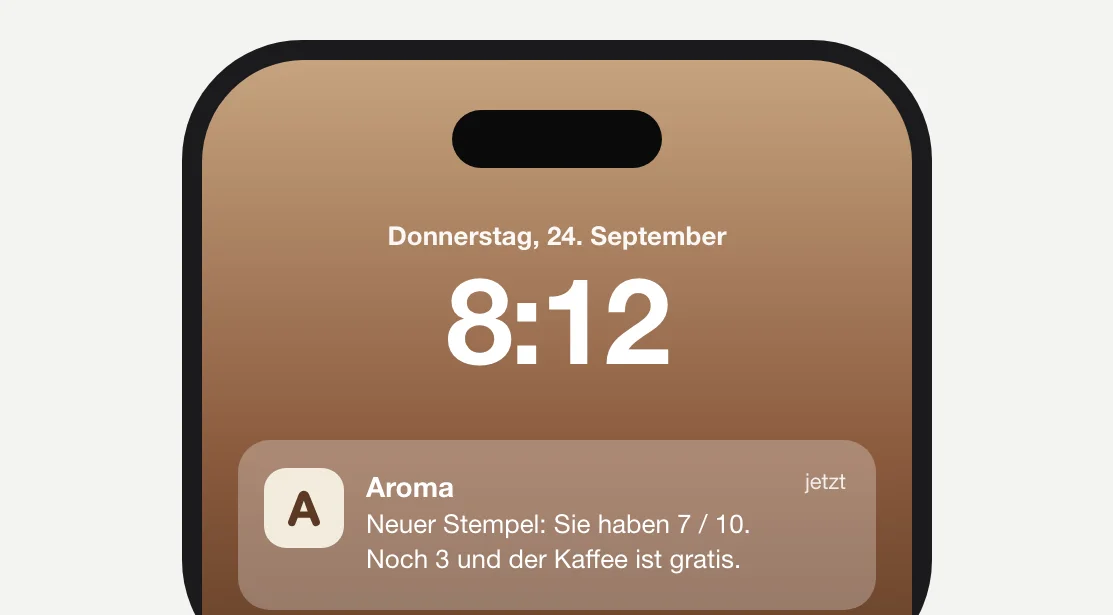 Benachrichtigung über einen neuen Stempel am Sperrbildschirm